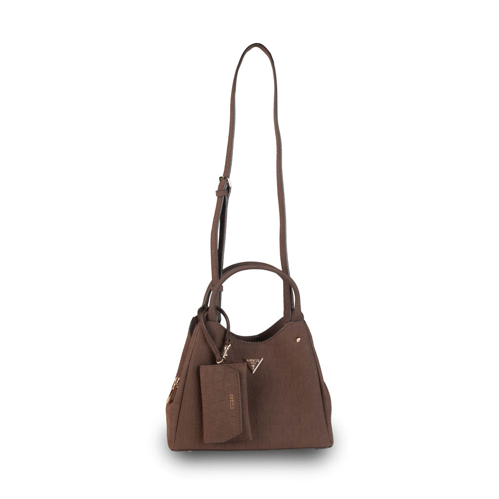 BORSA DONNA GUESS CON LOGO TRIANGOLO E CHARM PORTAMONETE - COL. ESPRESSO