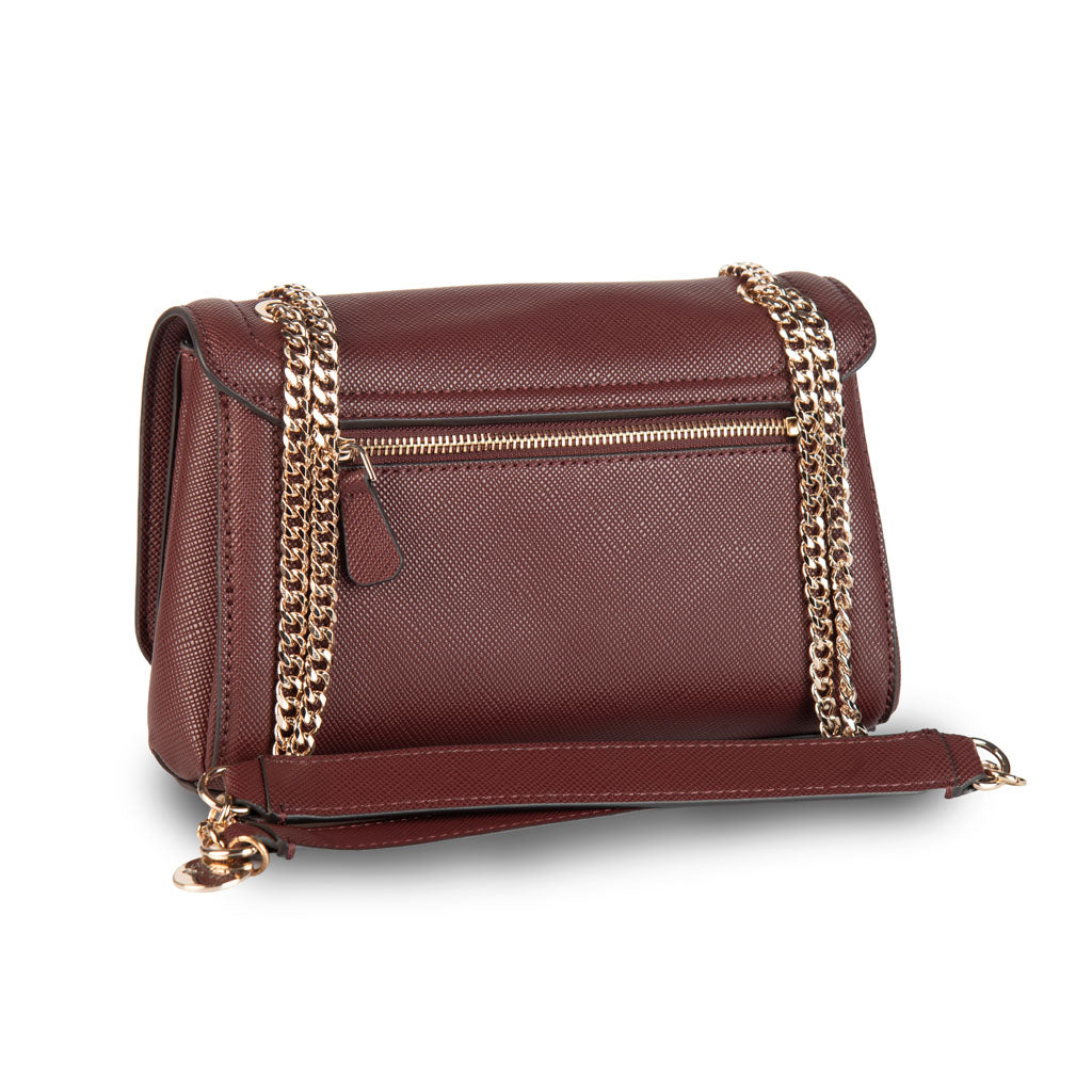 MINI TRACOLLA DONNA GUESS MOD. "NOELLE" SAFFIANO - COL. BURGUNDY