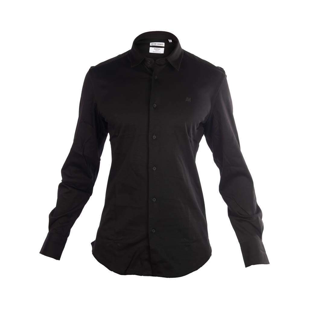 CAMICIA ANTONY MORATO SLIM FIT CON COLLO NAPOLI IN COTONE - COL. NERO
