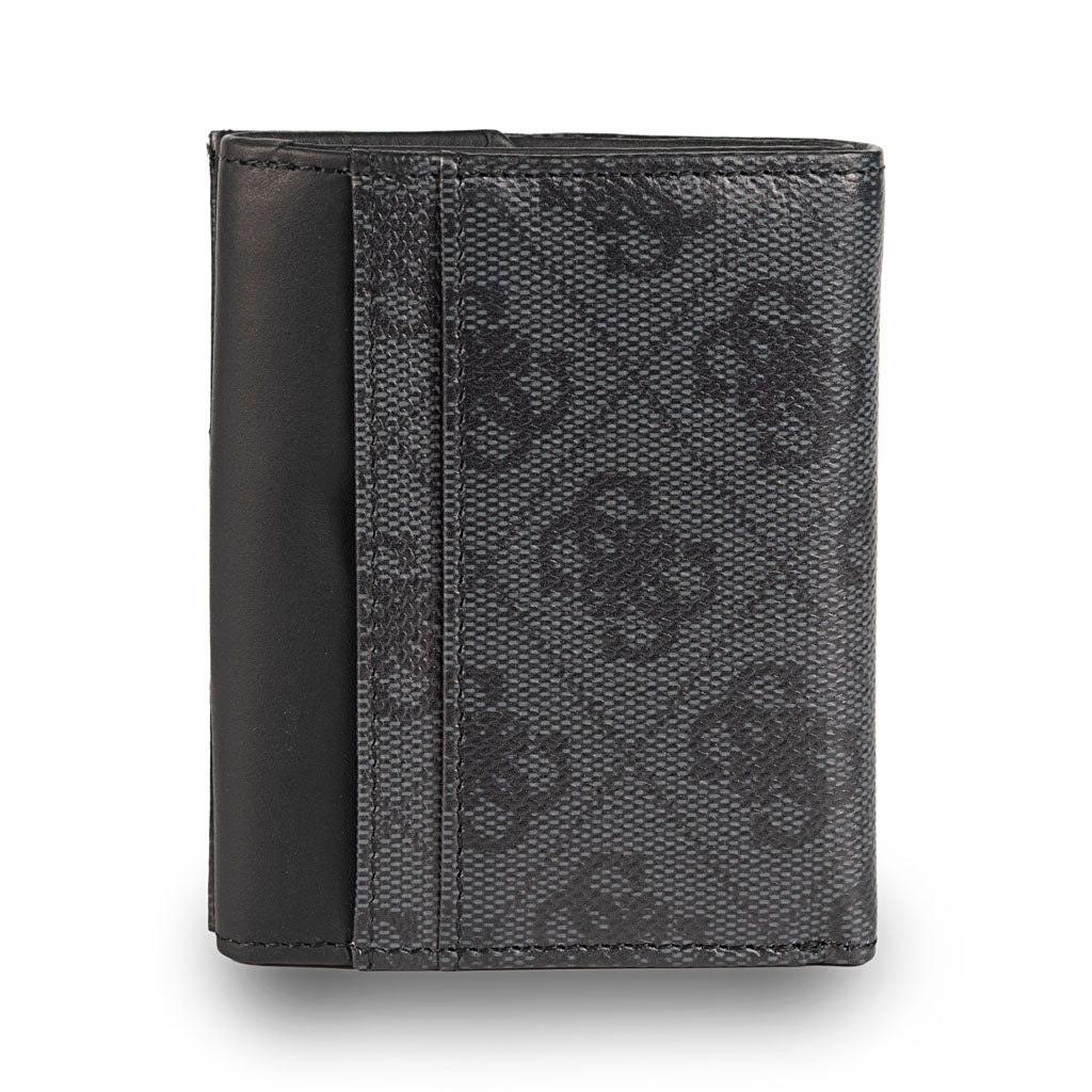 PORTAFOGLIO UOMO GUESS IN VERA PELLE CON LOGO ALL OVER MOD. "MILANO" - COL. NERO