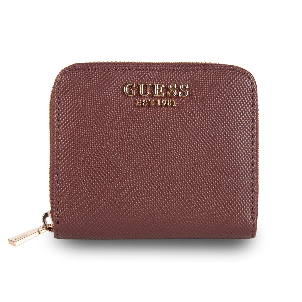 MINI PORTAFOGLIO DONNA GUESS MOD. "LAUREL" SAFFIANO - COL. BURGUNDY