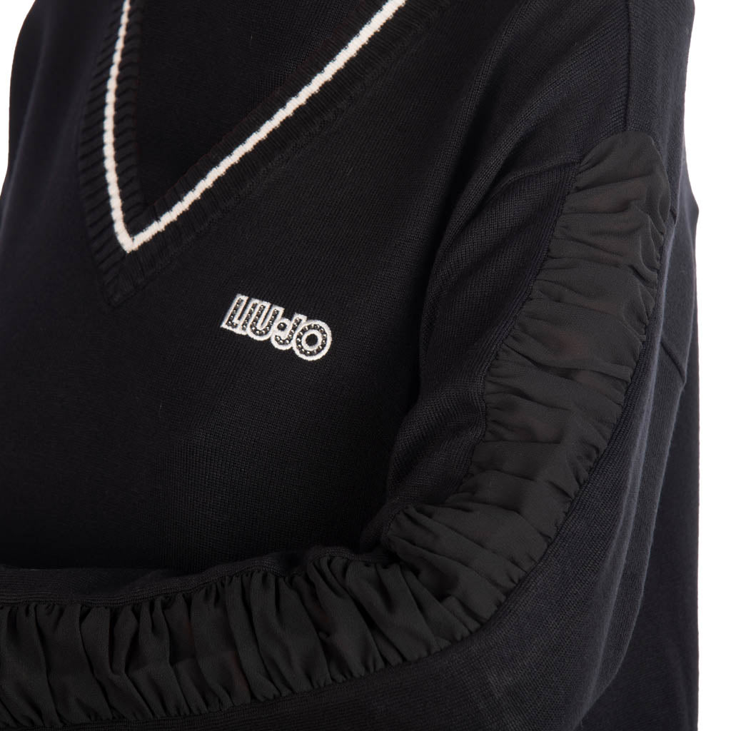 MAXI MAGLIA DONNA LIU JO CON INSERTO IN GEORGETTE - COL. NERO