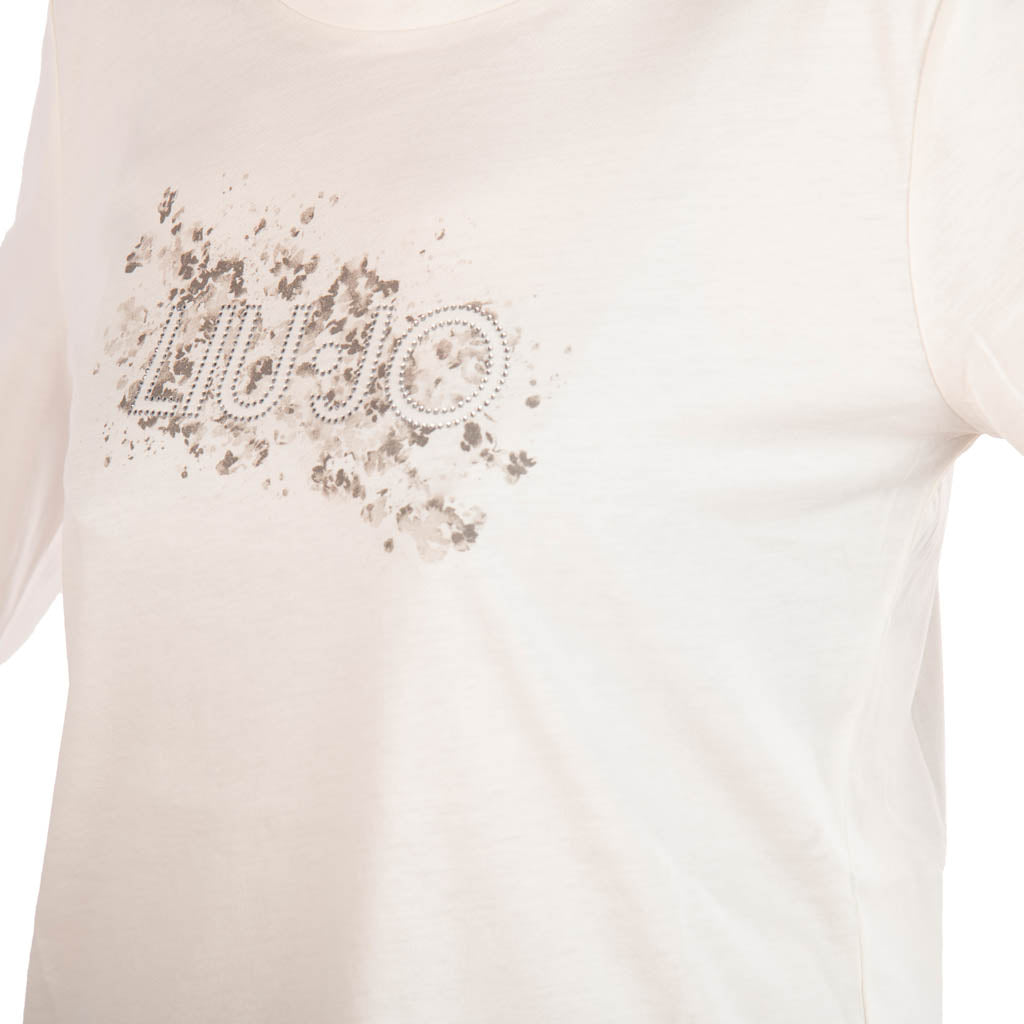 T-SHIRT DONNA LIU JO CON LOGO FRONTALE IN COTONE - COL. BIANCO