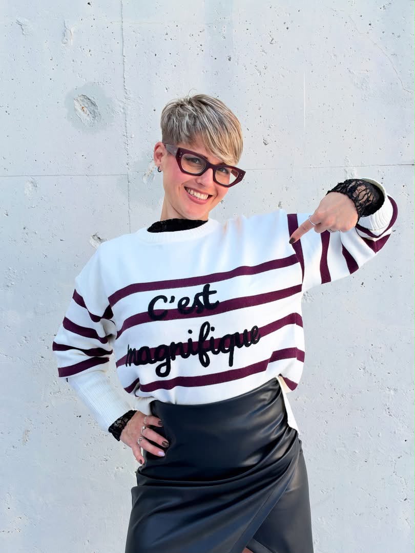 MAGLIA DONNA ARTIGLI IN MISTO VISCOSA "C'EST MAGNIFIQUE" - COL. AVORIO / VINO
