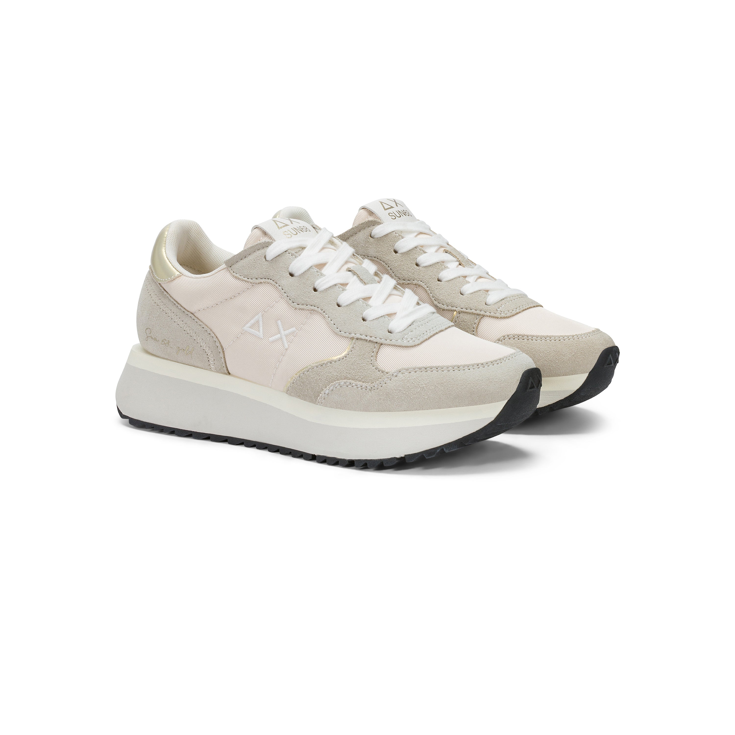 SNEAKERS DONNA SUN68 MOD. "BIG ALLY" IN SUEDE E NYLON - COL. BIANCO PANNA / GOLD