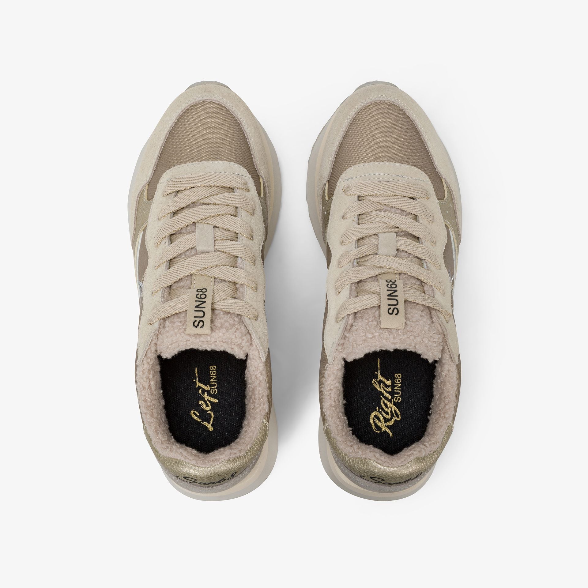 SNEAKERS DONNA SUN68 MOD. "BIG ALLY TEDDY" IN NYLON E SUEDE - COL. BIANCO PANNA