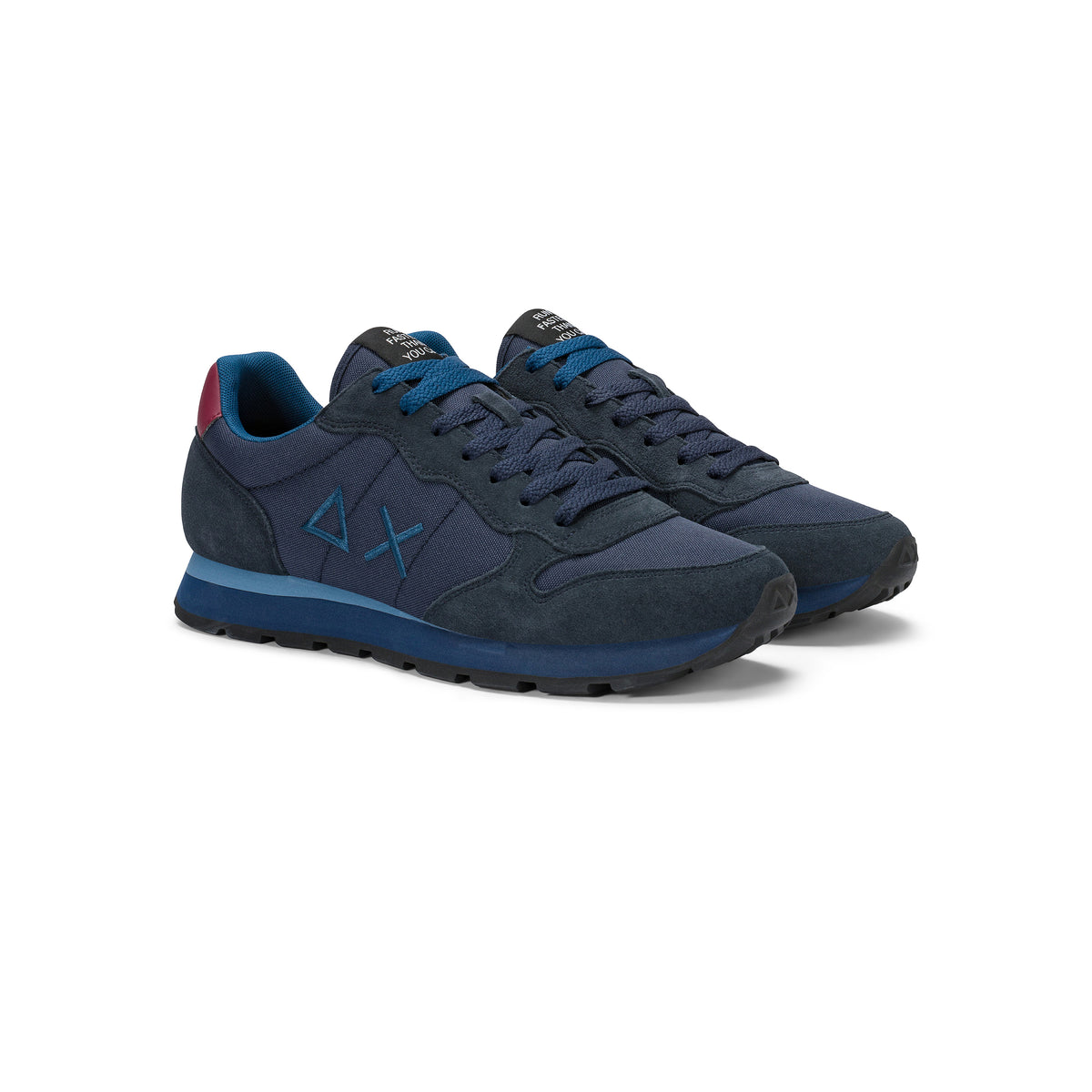 SNEAKERS UOMO SUN68 MOD. "TOM" IN NYLON E SUEDE - COL. BLU NAVY / BORDEAUX