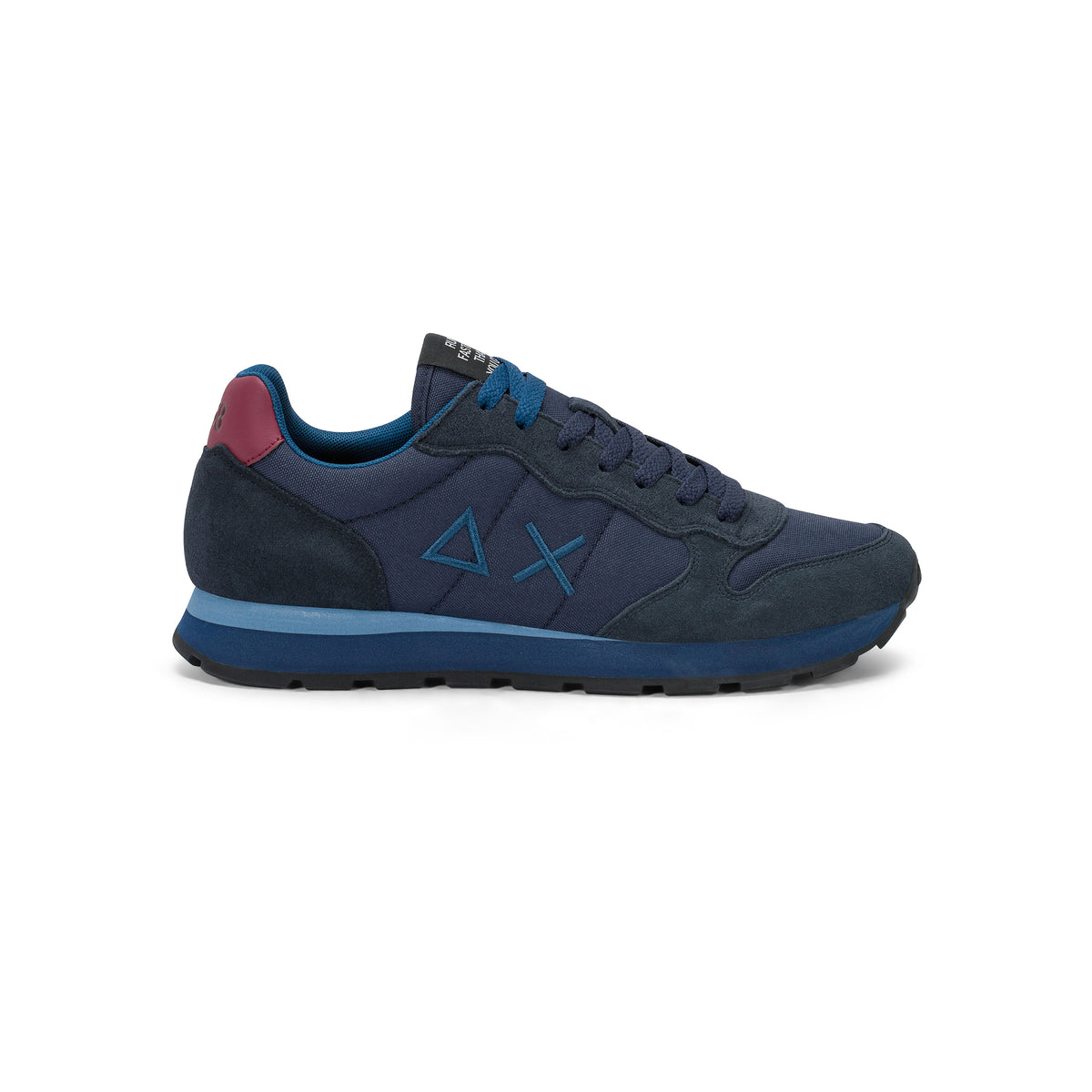 SNEAKERS UOMO SUN68 MOD. "TOM" IN NYLON E SUEDE - COL. BLU NAVY / BORDEAUX