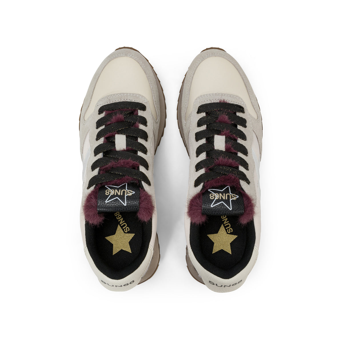 SNEAKERS DONNA SUN68 MOD. "STARGIRL" ANIMALIER IN NYLON E SUEDE - COL. BIANCO PANNA