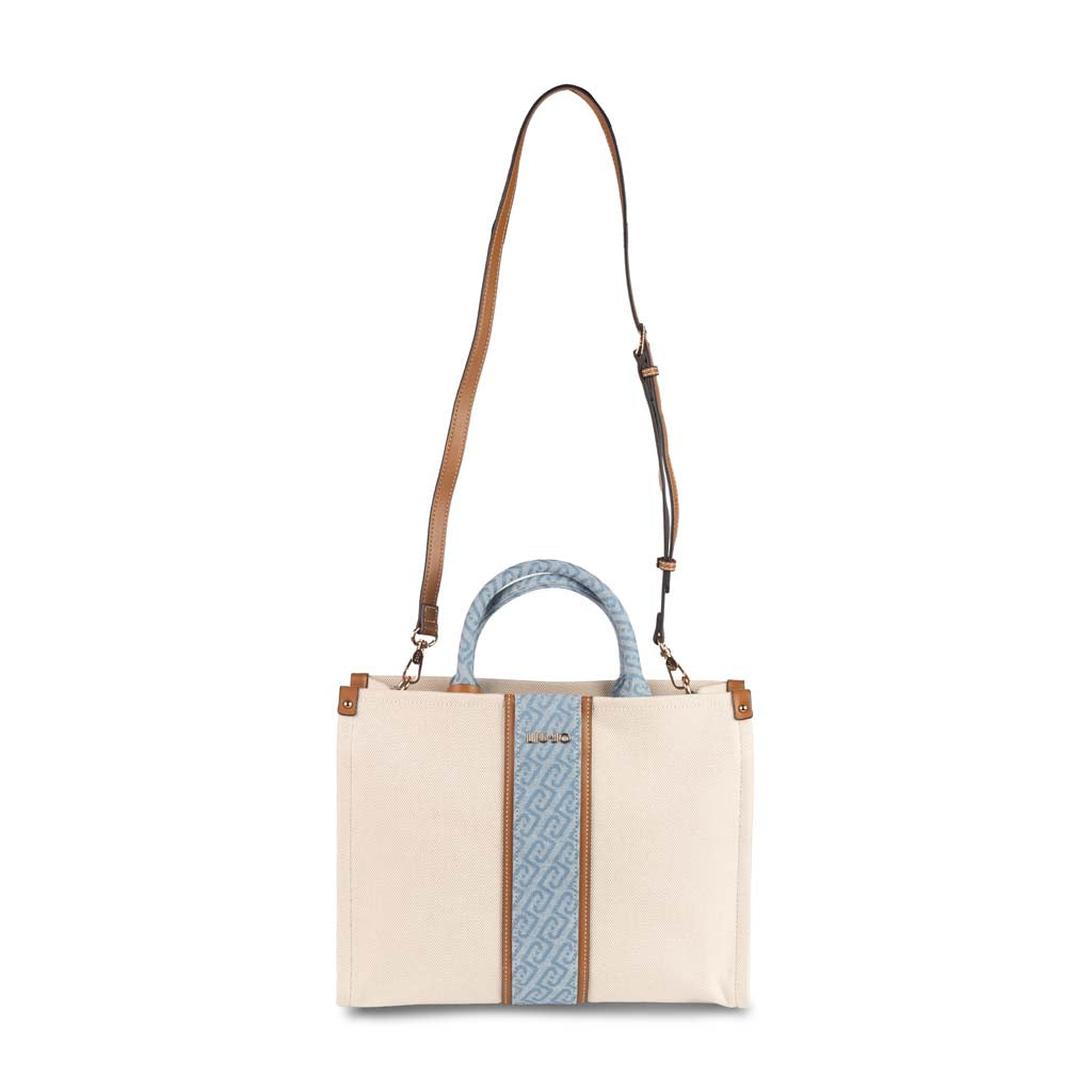 BORSA MEDIA DONNA LIU JO CON INSERTO JACQUARD - COL. BEIGE / AZZURRO