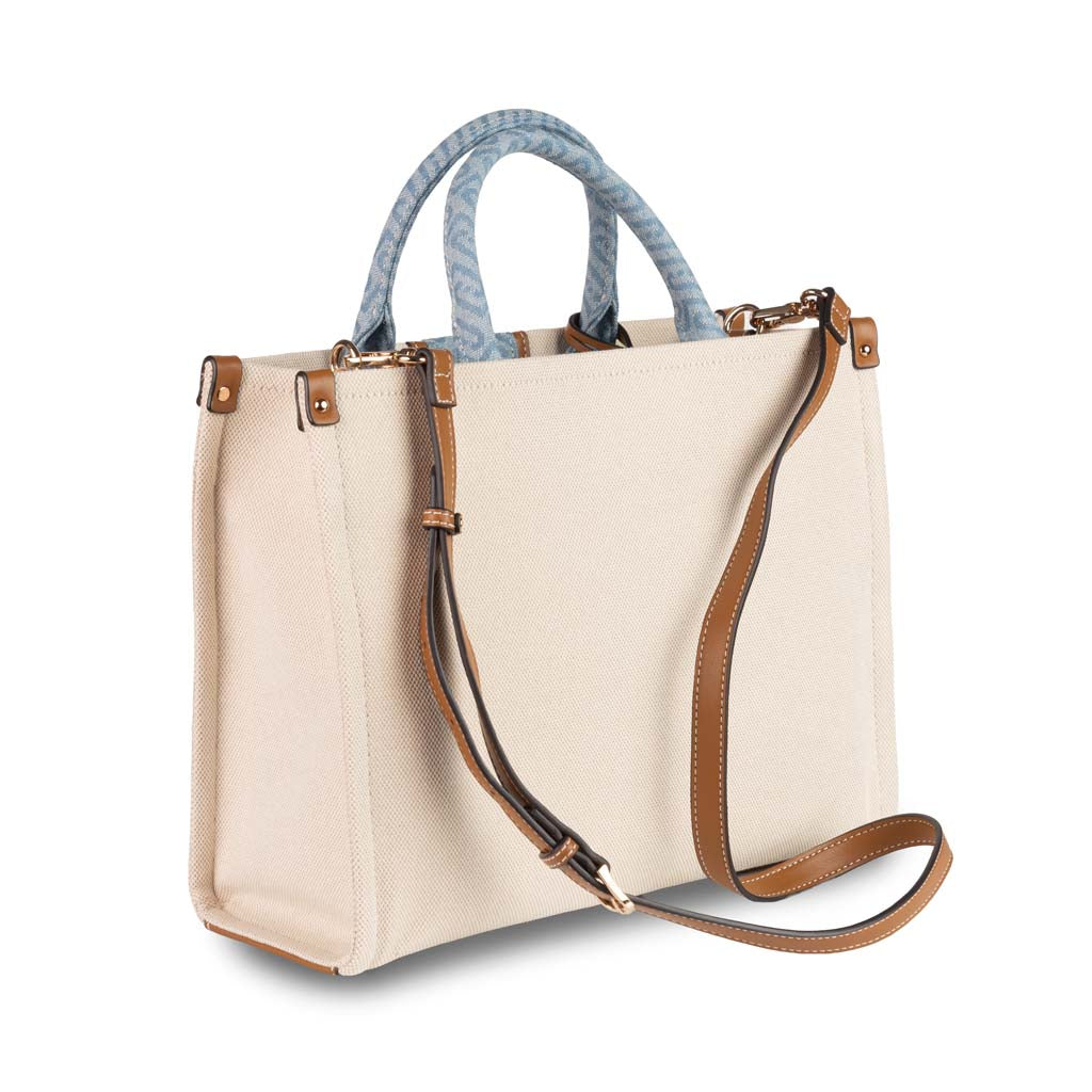 BORSA MEDIA DONNA LIU JO CON INSERTO JACQUARD - COL. BEIGE / AZZURRO