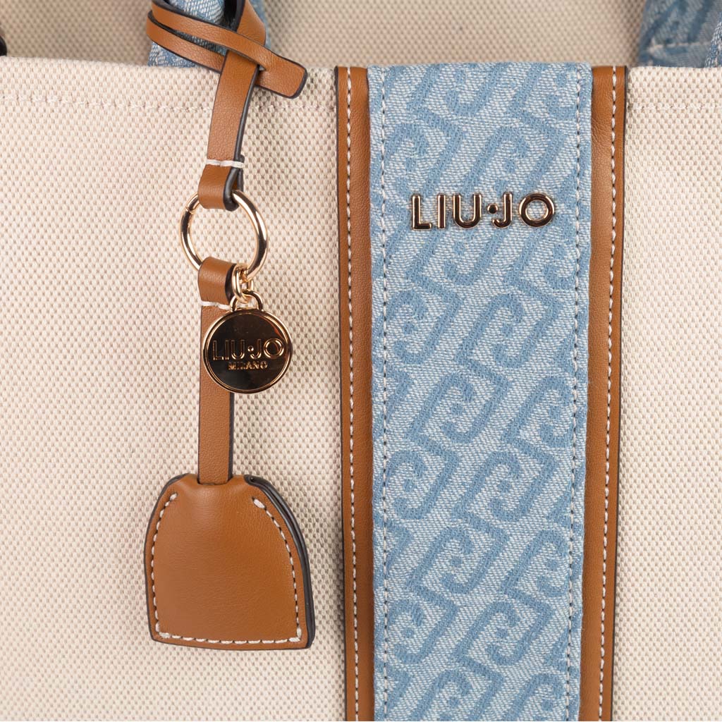 BORSA MEDIA DONNA LIU JO CON INSERTO JACQUARD - COL. BEIGE / AZZURRO