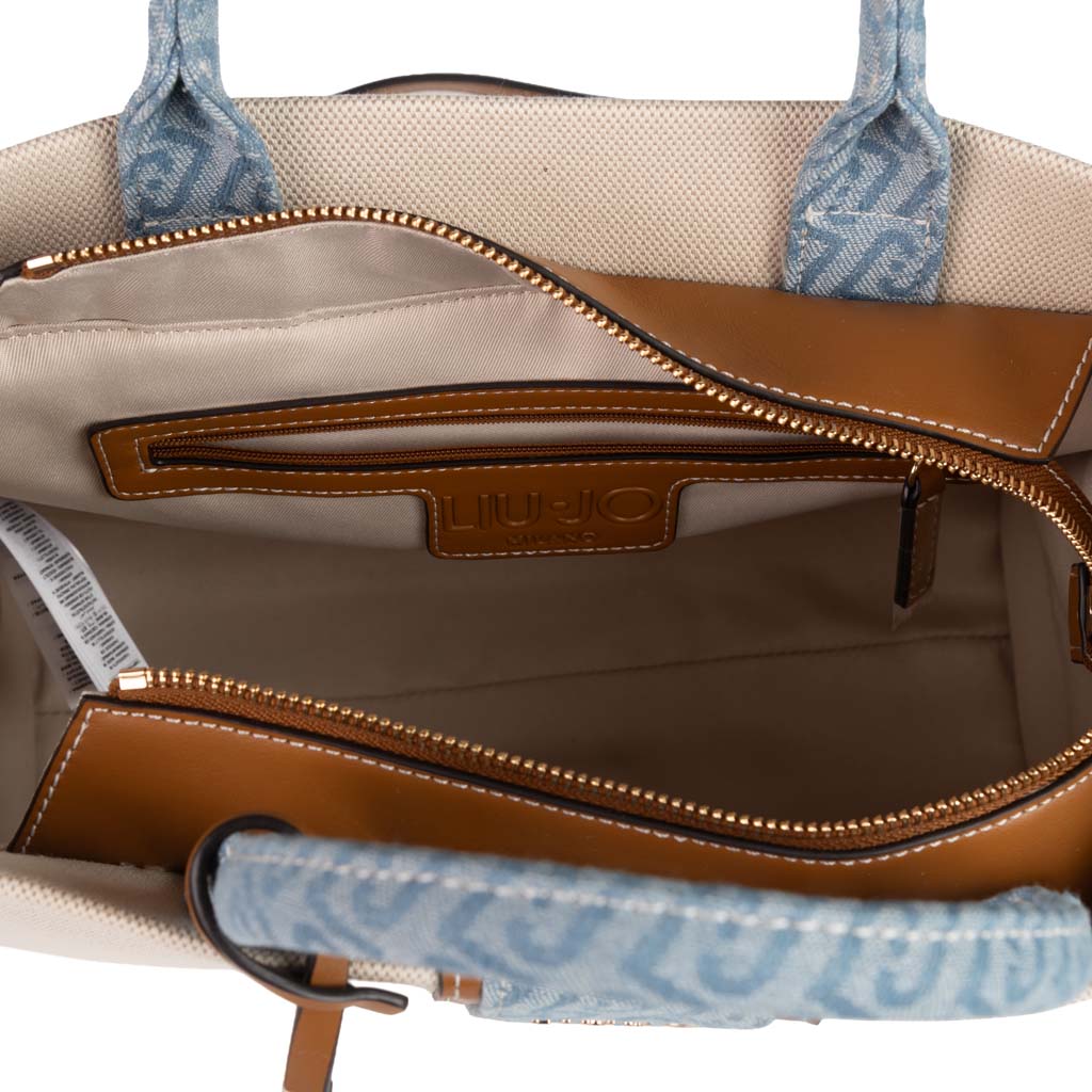 BORSA MEDIA DONNA LIU JO CON INSERTO JACQUARD - COL. BEIGE / AZZURRO