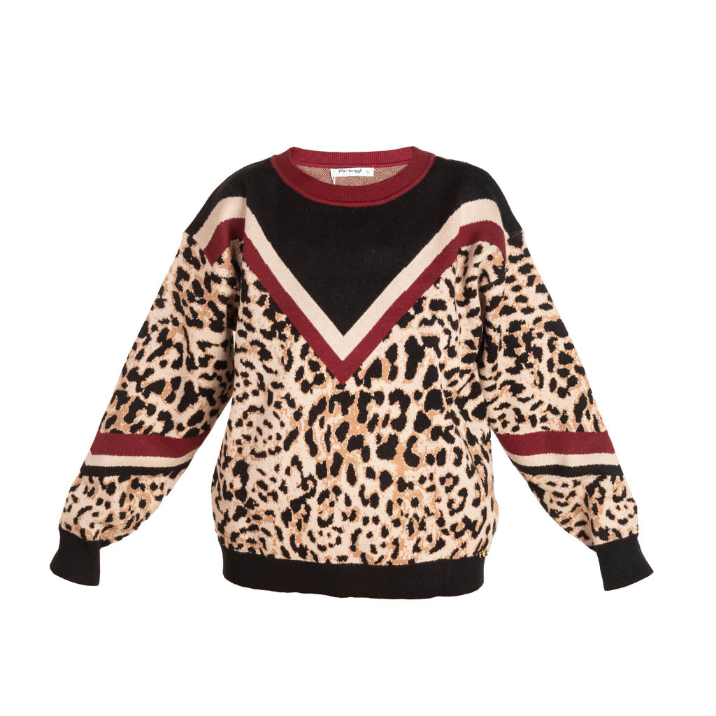 MAGLIA DONNA ARTIGLI CON FANTASIA ANIMALIER - COL. NERO / BORDEAUX