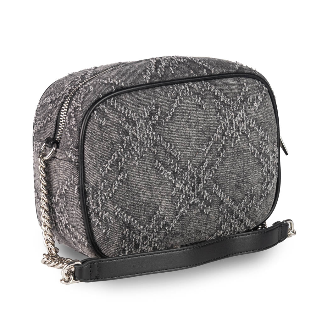 MINI CAMERA BAG DONNA IN DENIM SFRANGIATO - COL. NERO