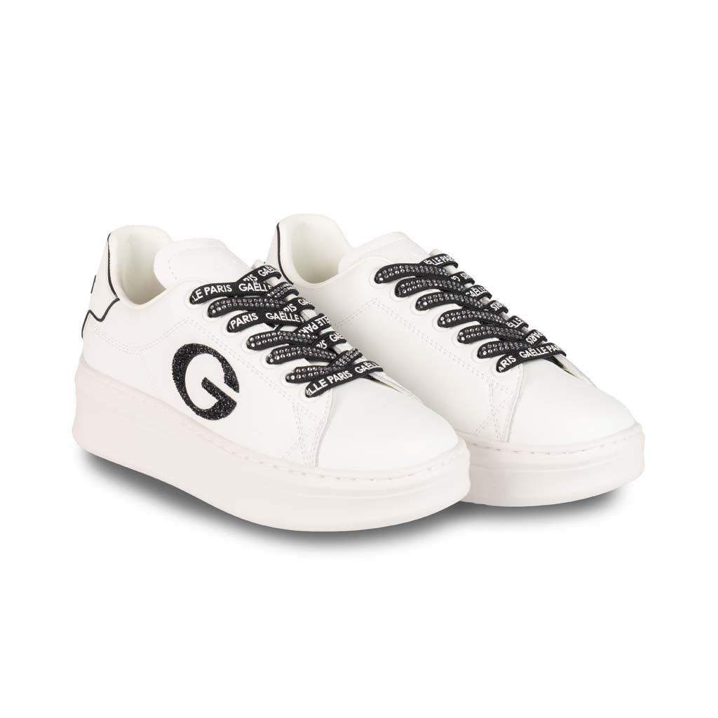 SNEAKERS DONNA GAELLE MOD. "ADDICT" IN PELLE CON STRASS - COL. BIANCO