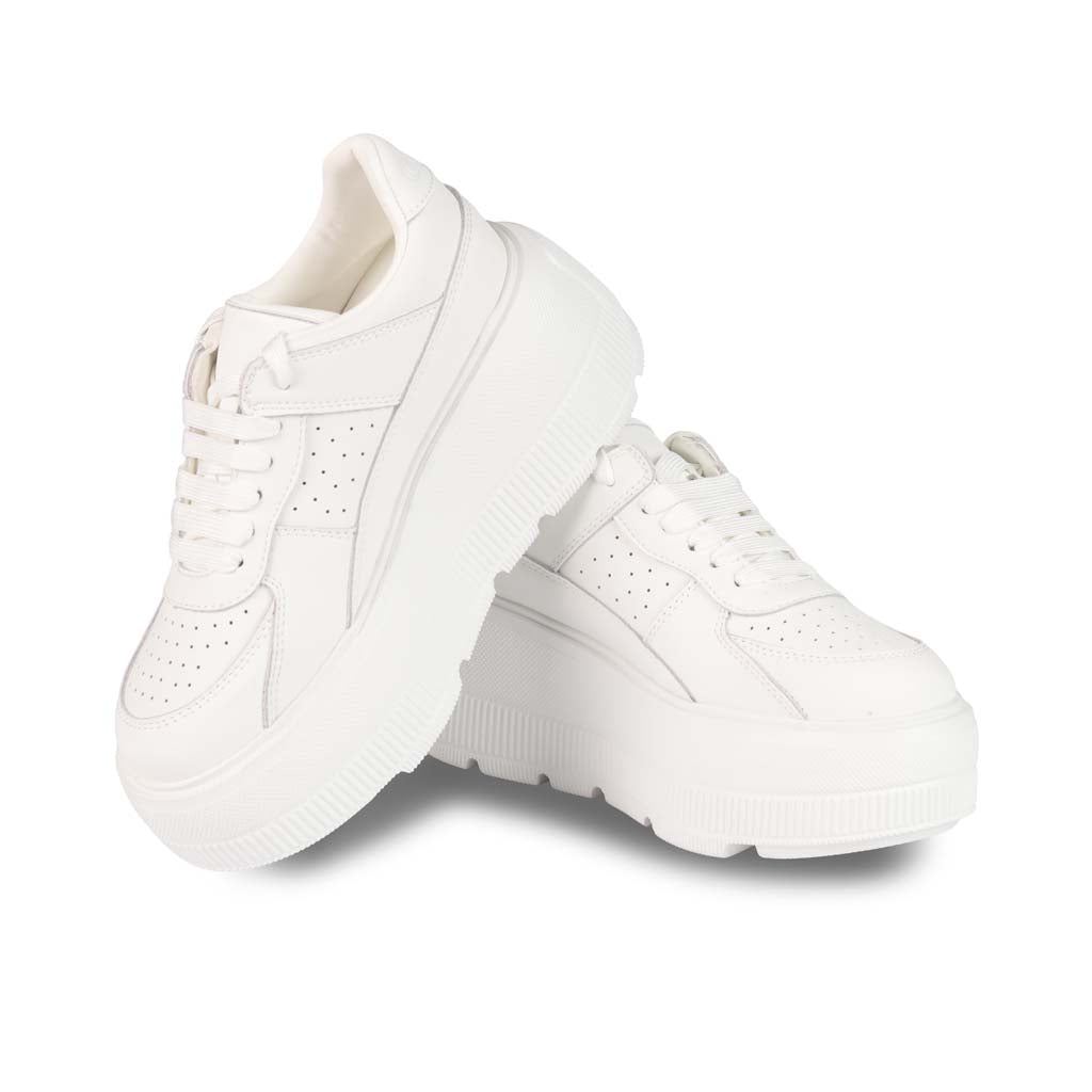 SNEAKERS DONNA GAELLE IN PELLE CON SUOLA ALTA - COL. BIANCO