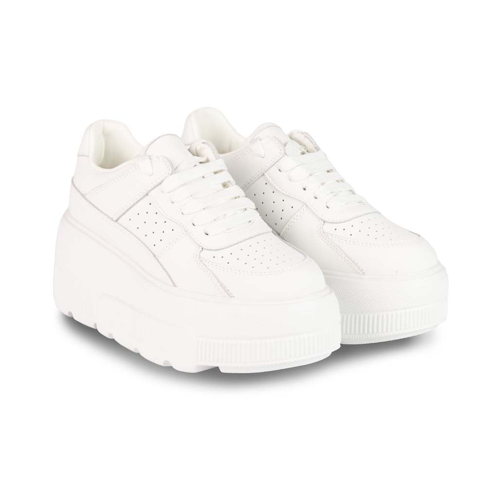 SNEAKERS DONNA GAELLE IN PELLE CON SUOLA ALTA - COL. BIANCO