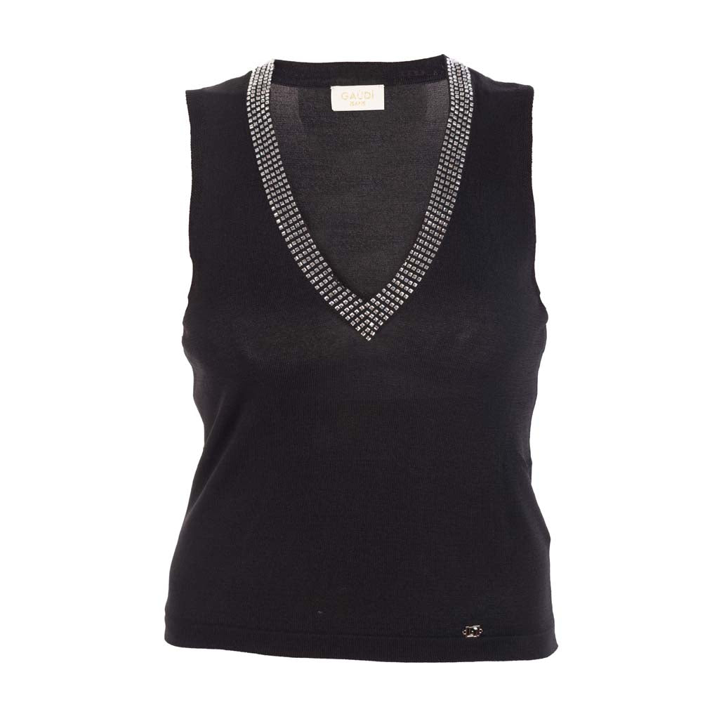 TOP DONNA GAUDI' IN MAGLIA CON STRASS - Colori disponibili: 2