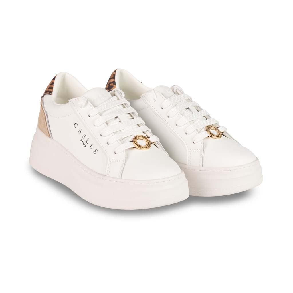 SNEAKERS DONNA GAELLE MOD. "NEW ADDICT" CON INSERTO ANIMALIER - COL. BIANCO