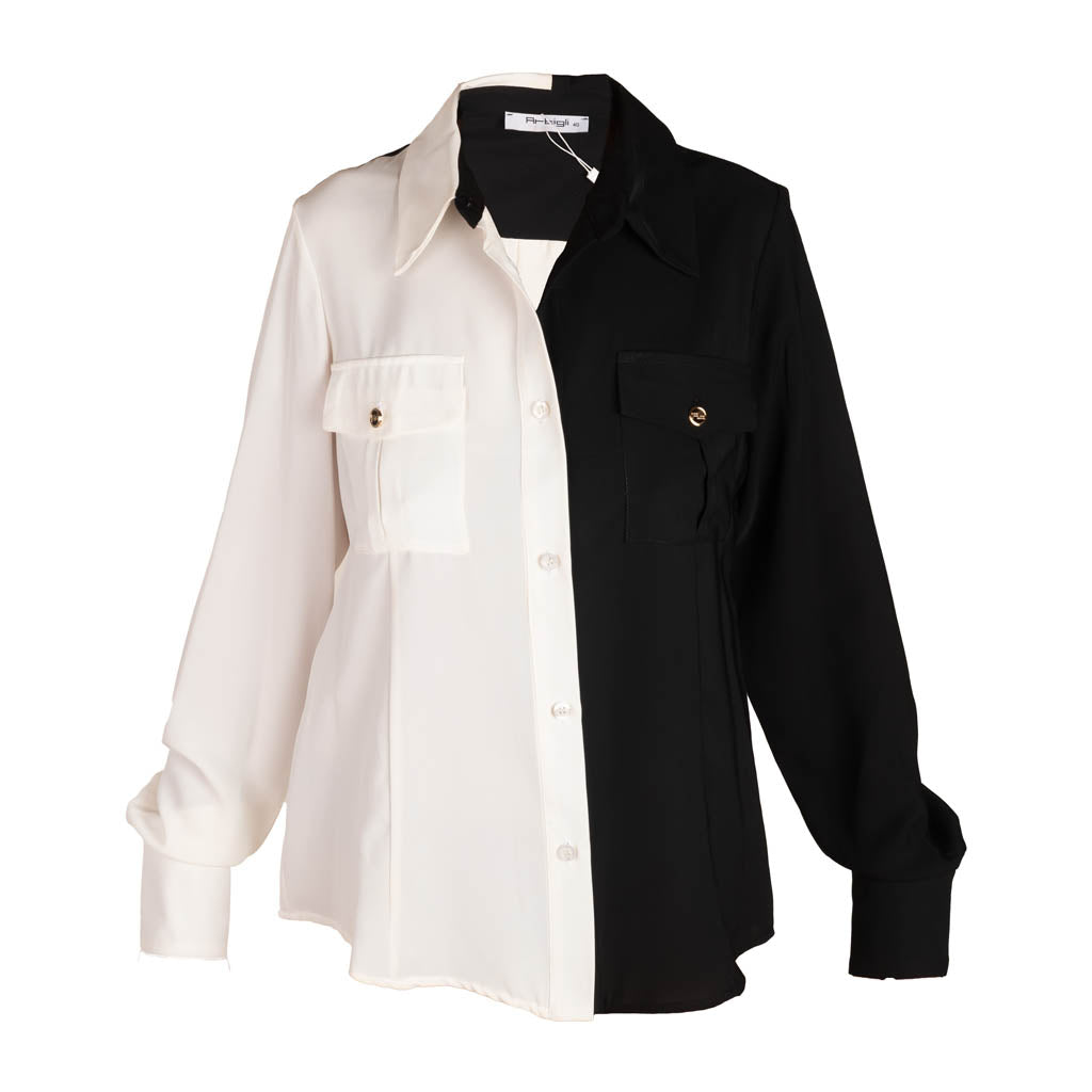 CAMICIA DONNA ARTIGLI BICOLORE - COL. BIANCO / NERO