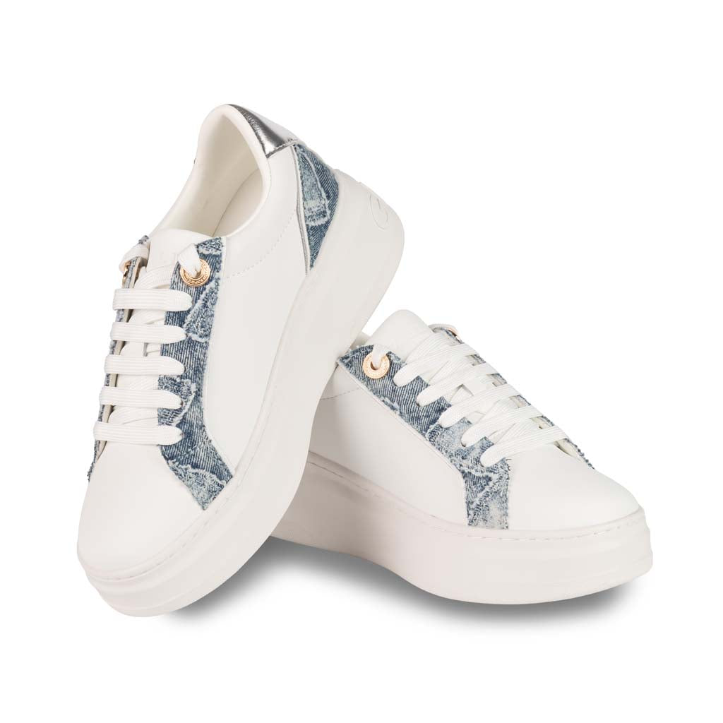 SNEAKERS DONNA GAELLE MOD. "NEW ADDICT" CON INSERTI DENIM - COL. BIANCO / ARGENTO