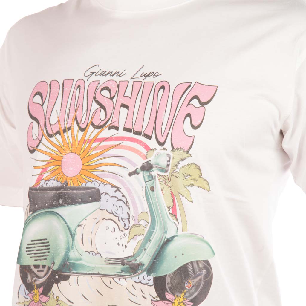 T-SHIRT UOMO GIANNI LUPO CON STAMPA VINTAGE "SUNSHINE" - COL. BIANCO