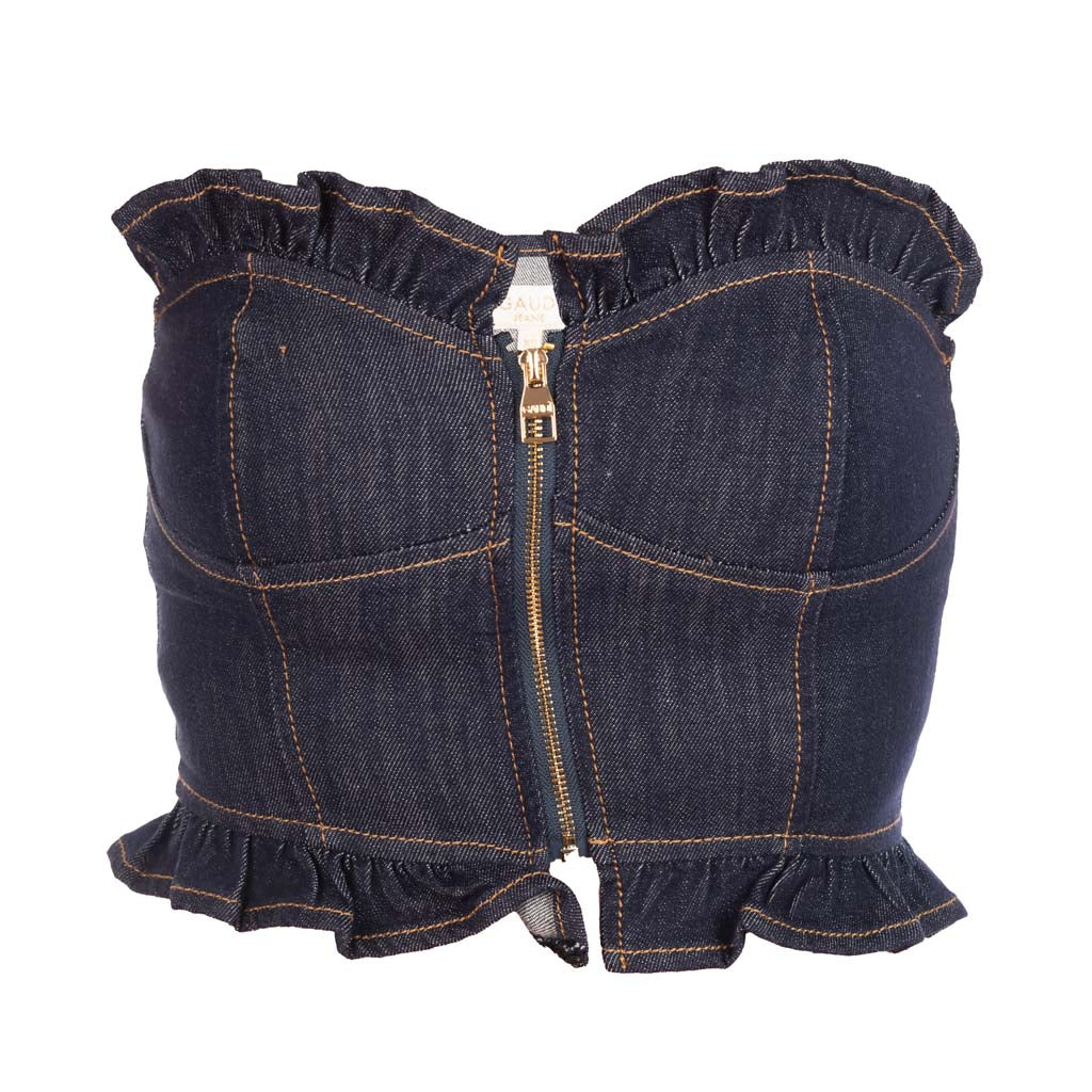 TOP DONNA GAUDI' IN DENIM CON ZIP CENTRALE - COL. BLU DENIM