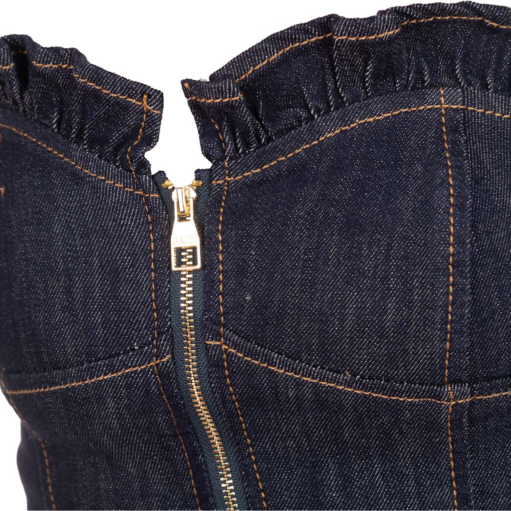 TOP DONNA GAUDI' IN DENIM CON ZIP CENTRALE - COL. BLU DENIM