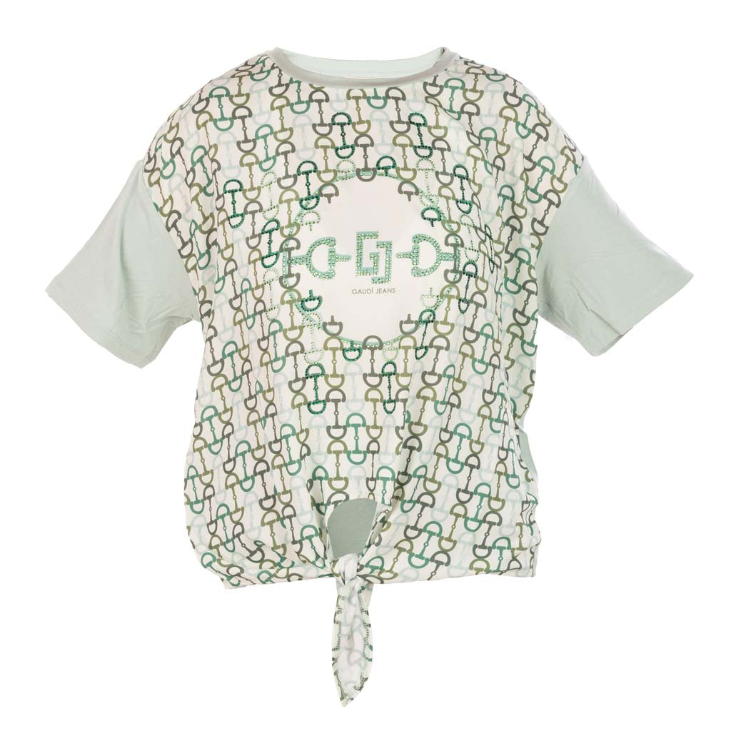 T-SHIRT DONNA GAUDI' CON STAMPA E NODO - COL. GREEN LILY