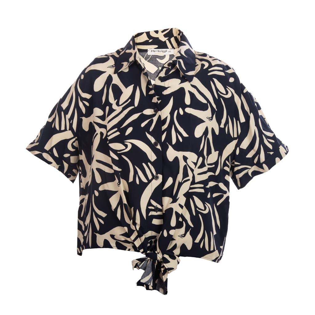 BLUSA A CAMICETTA ARTIGLI MEZZA MANICA CON FANTASIA - COL. AVORIO / BLU