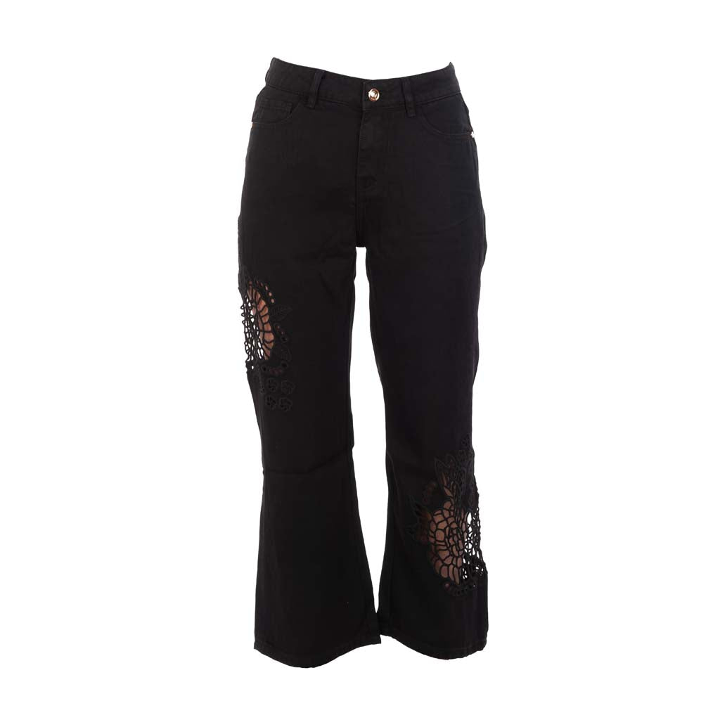 PANTALONE FLARE DONNA GAUDI' CON RICAMO TRAFORATO - COL. NERO