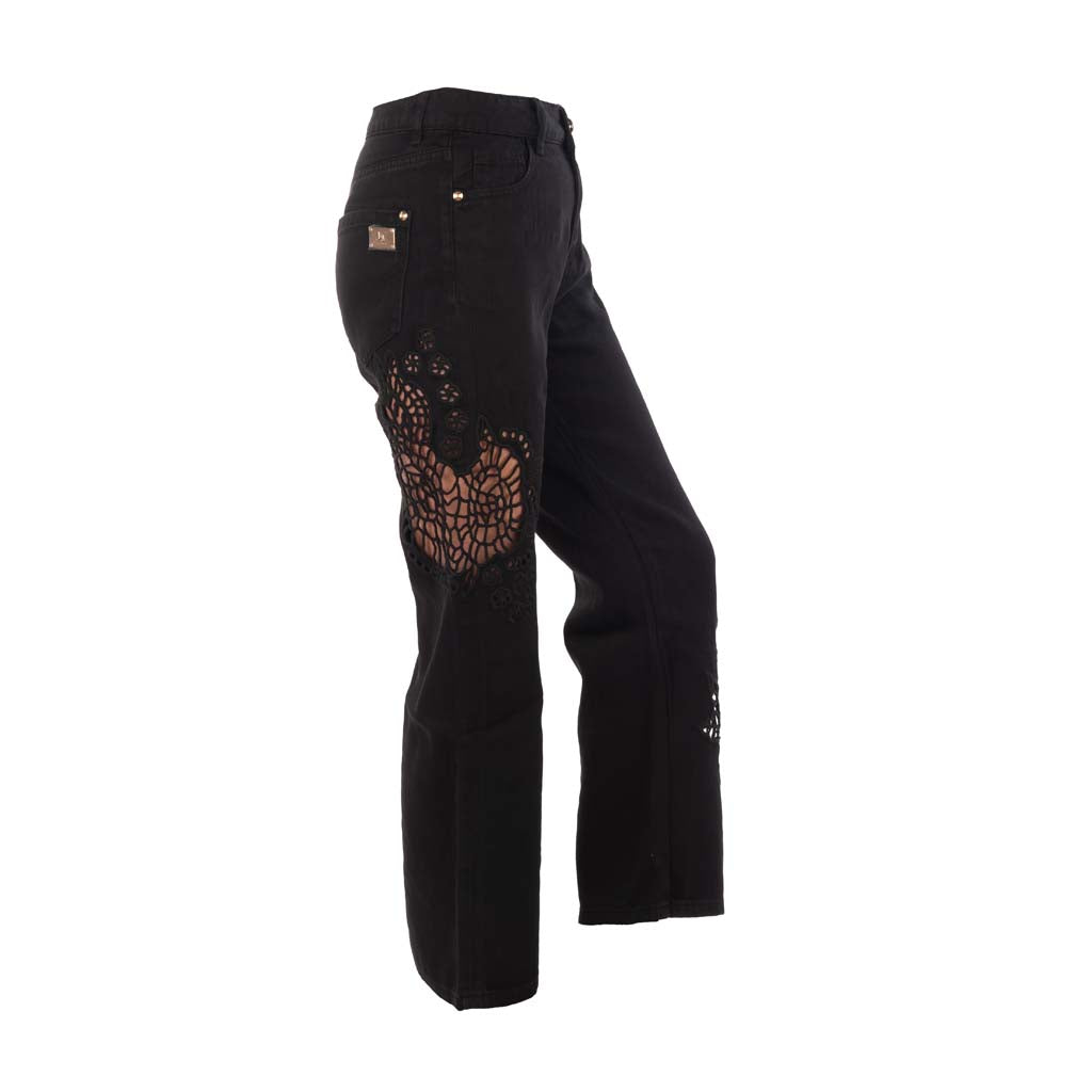 PANTALONE FLARE DONNA GAUDI' CON RICAMO TRAFORATO - COL. NERO