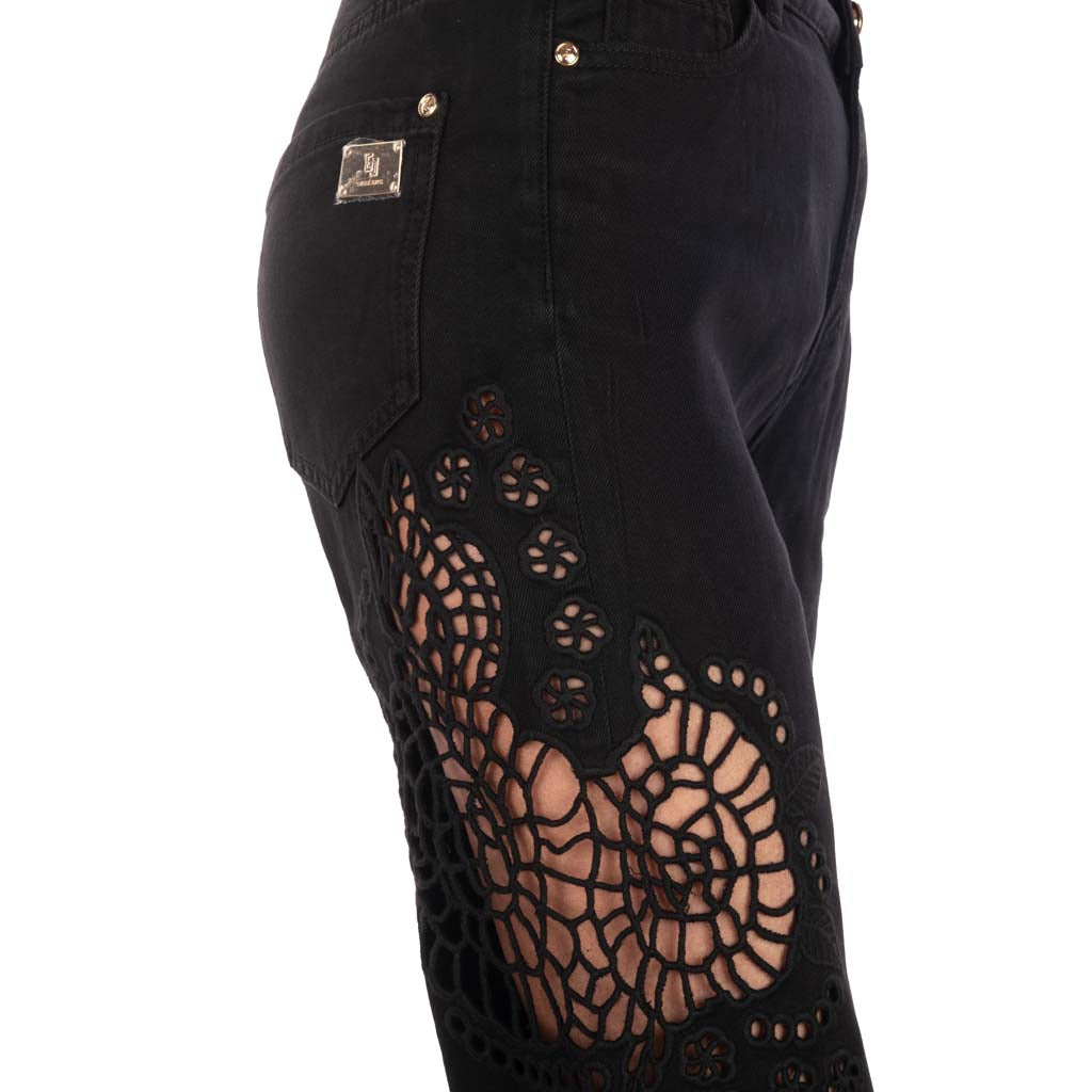 PANTALONE FLARE DONNA GAUDI' CON RICAMO TRAFORATO - COL. NERO