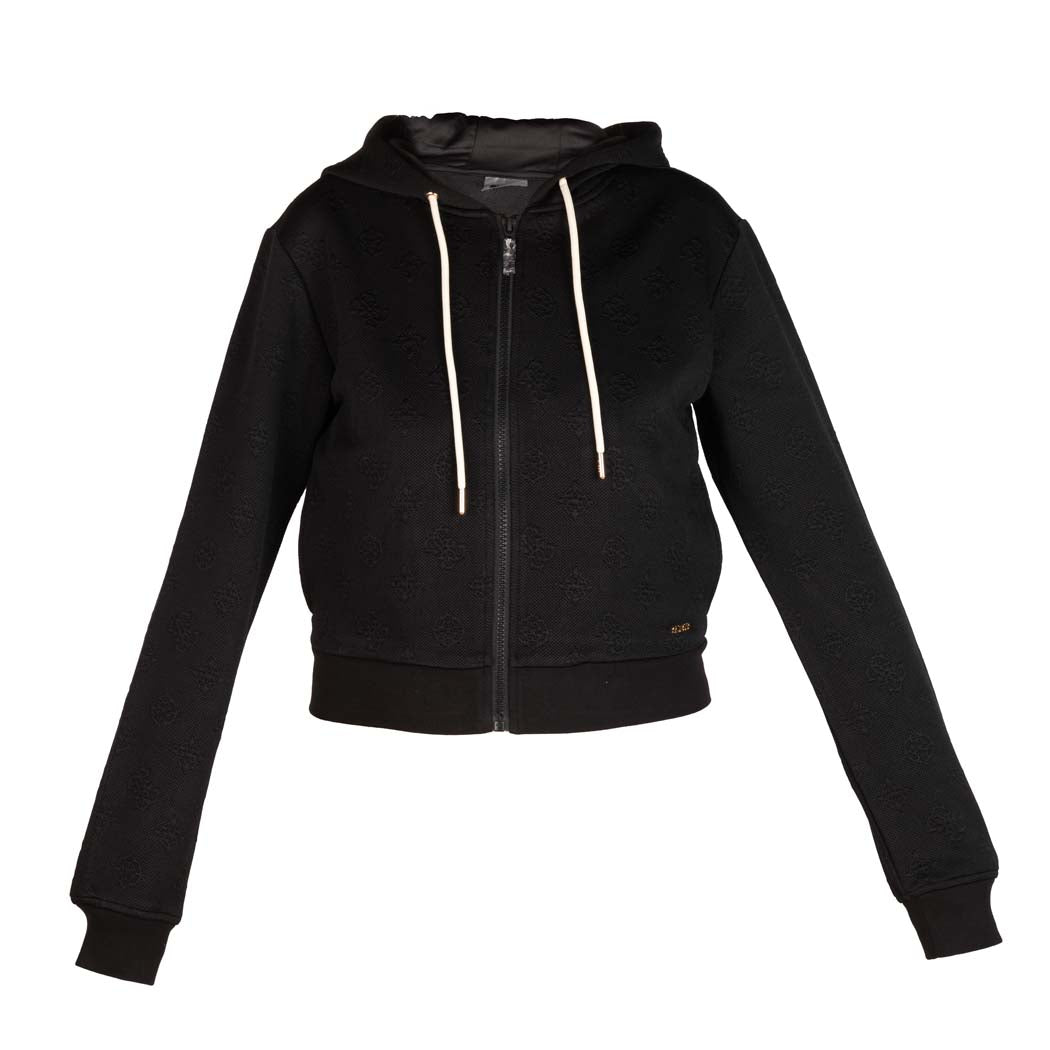 FELPA DONNA GUESS CON CAPPUCCIO E LOGO ALL OVER - COL. NERO
