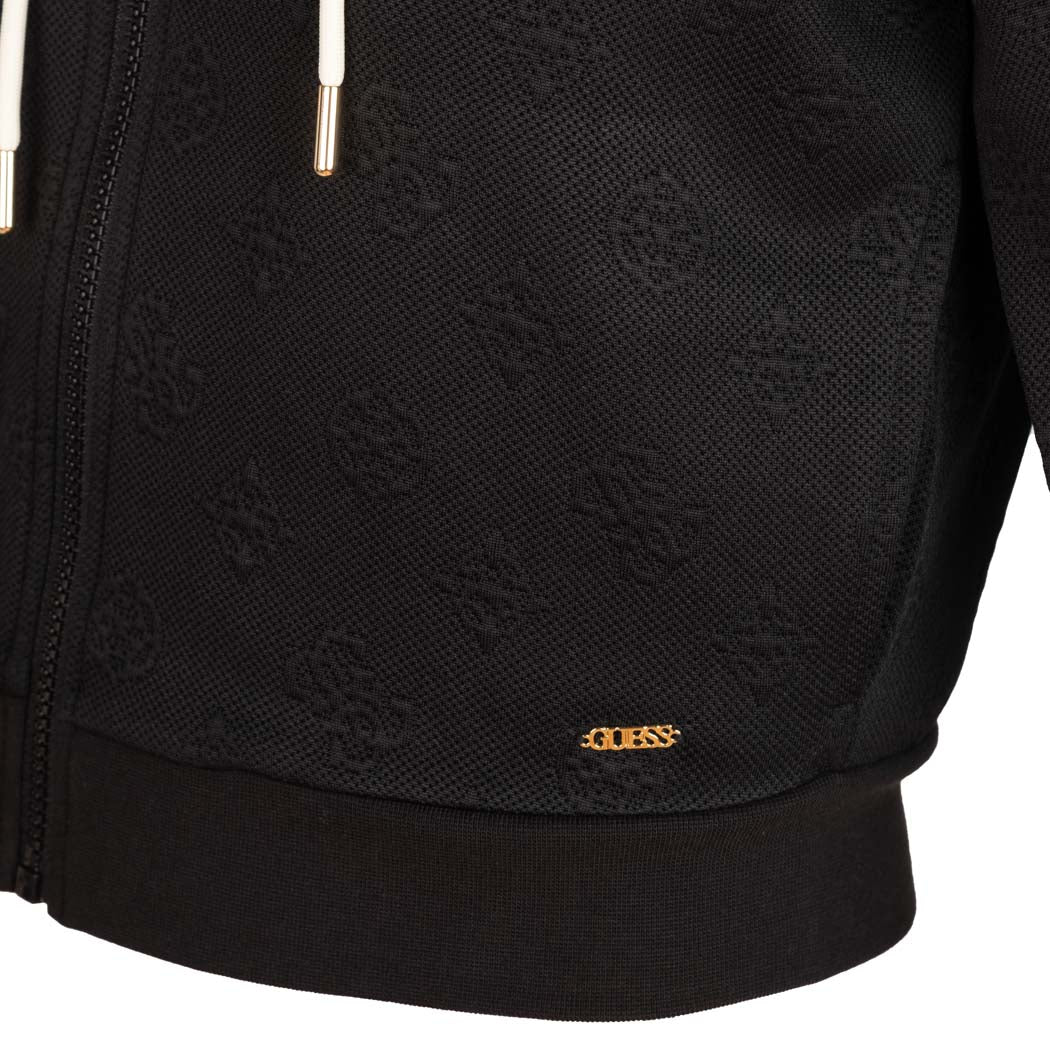 FELPA DONNA GUESS CON CAPPUCCIO E LOGO ALL OVER - COL. NERO