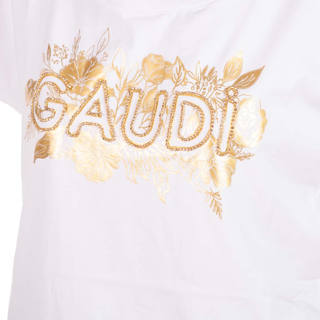 T-SHIRT DONNA GAUDI' CON STAMPA LOGATA LAMINATA - COL. BIANCO