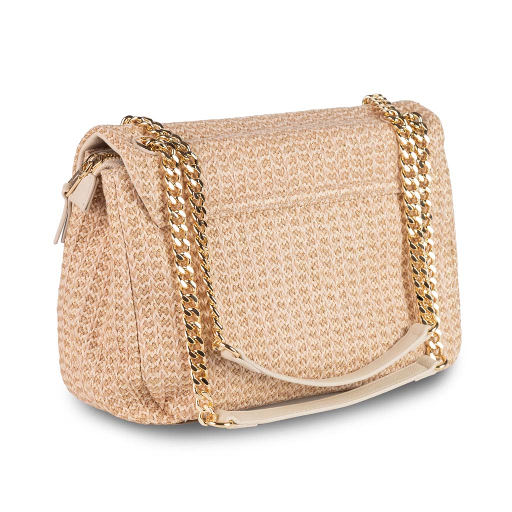 BORSA A SPALLA DONNA GAELLE IN RAFIA E LUREX - COL. BEIGE