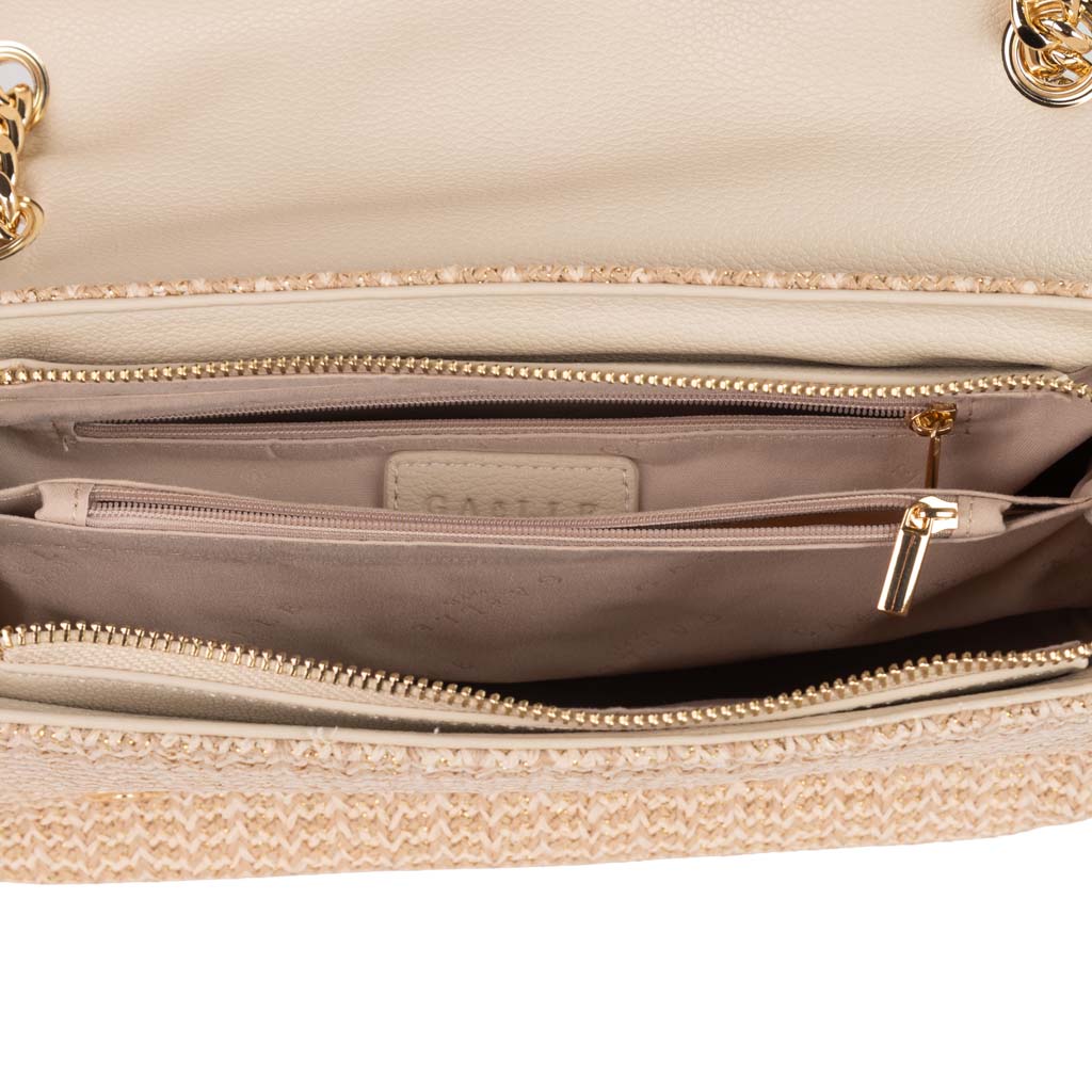 BORSA A SPALLA DONNA GAELLE IN RAFIA E LUREX - COL. BEIGE