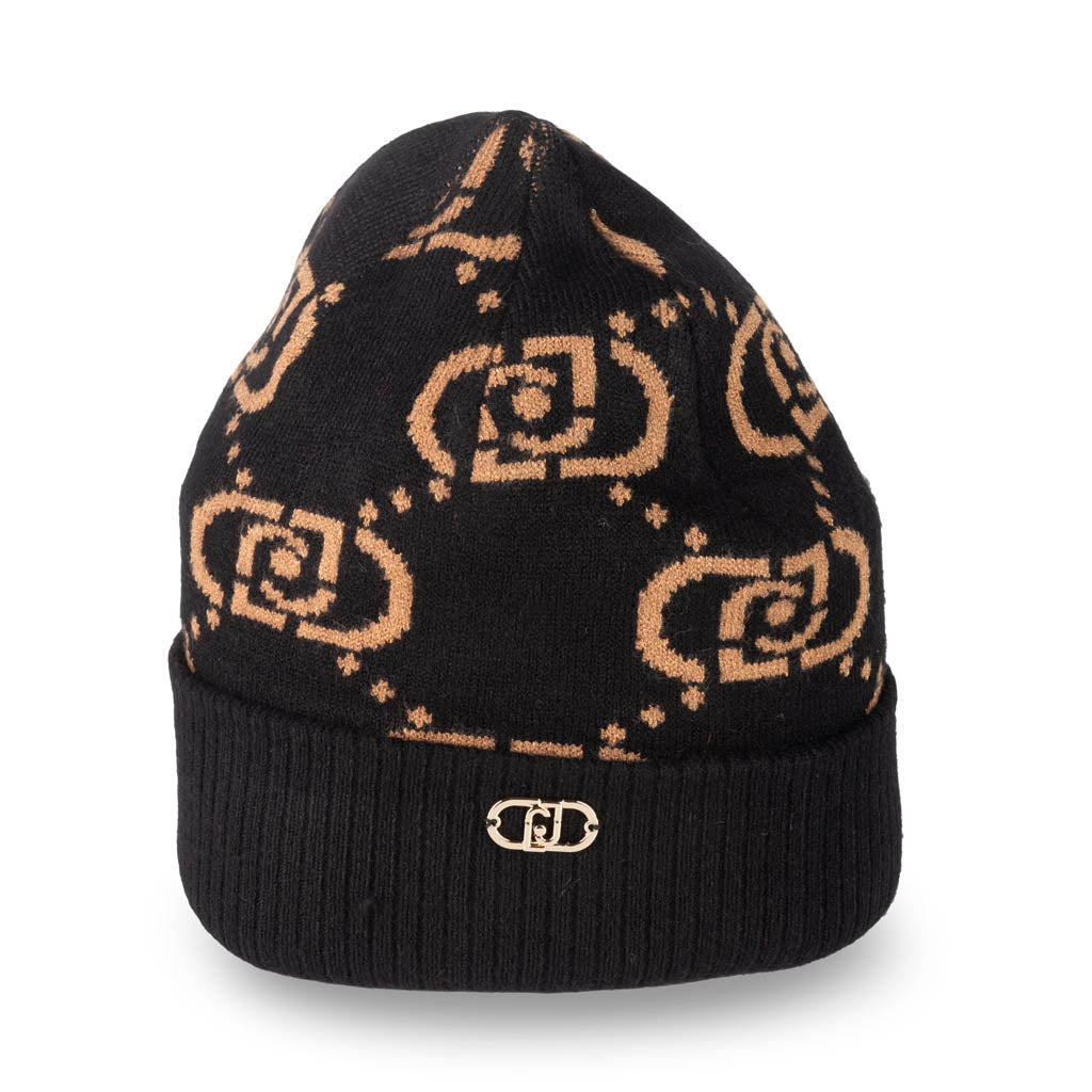 BERRETTO DONNA LIU JO CON MONOGRAM JACQUARD - COL. NERO / CAMMELLO