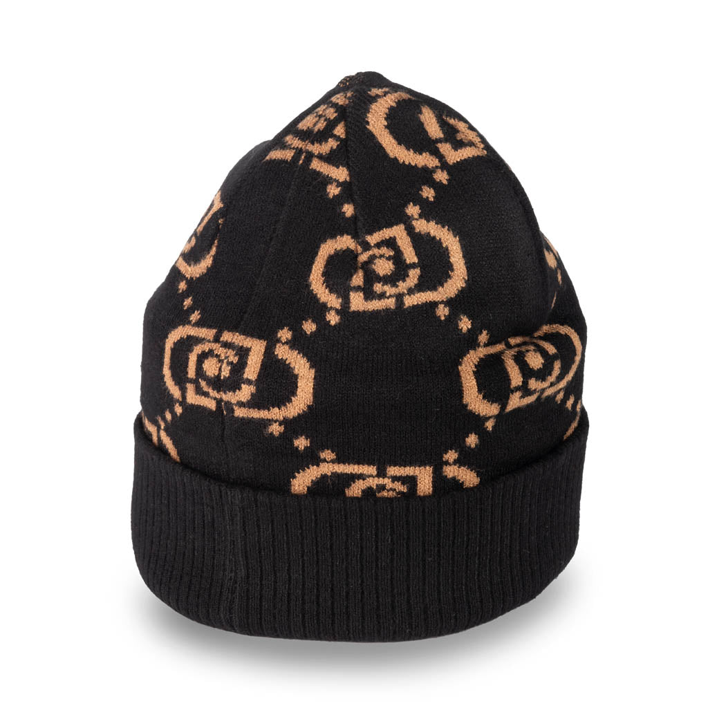 BERRETTO DONNA LIU JO CON MONOGRAM JACQUARD - COL. NERO / CAMMELLO