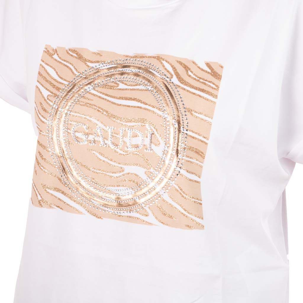 T-SHIRT DONNA GAUDI' CON STAMPA ZEBRATA E STRASS - Colori disponibili: 2