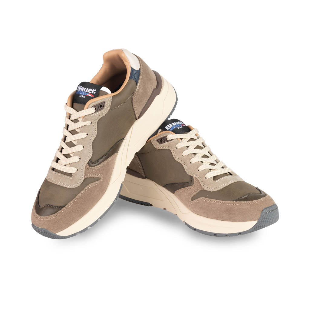 SNEAKERS UOMO BLAUER MOD. "RAY" - COL. TAUPE / MILITARE