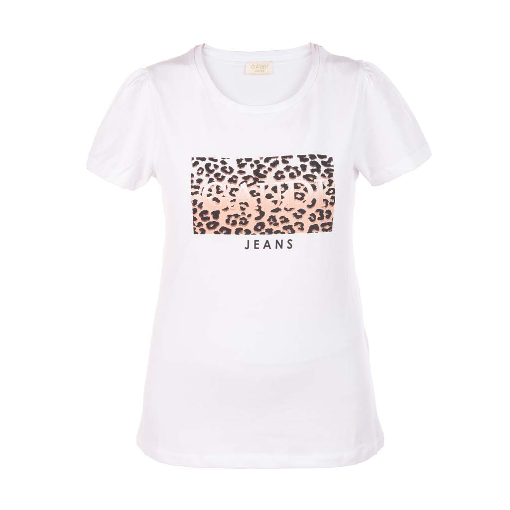 T-SHIRT DONNA GAUDI' IN COTONE CON STAMPA ANIMALIER - Colori disponibili: 2