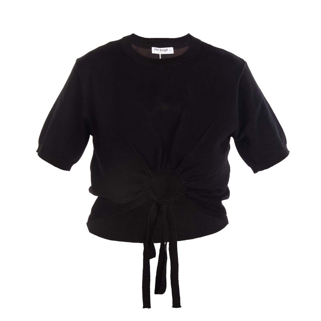 MAGLIA DONNA ARTIGLI CROPPED MEZZA MANICA - COL. NERO