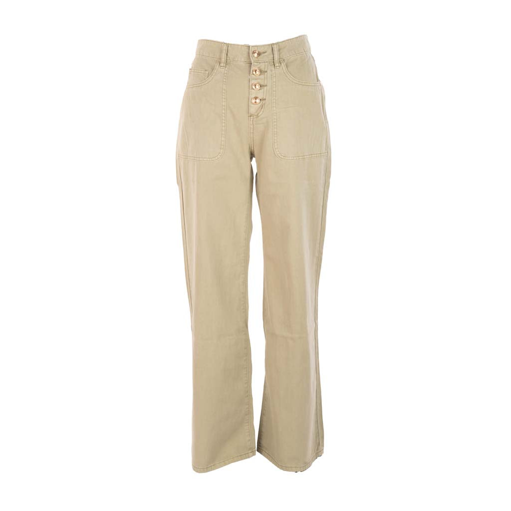 PANTALONE DONNA GAUDI' IN COTONE CON BOTTONI - COL. GRAY GREEN