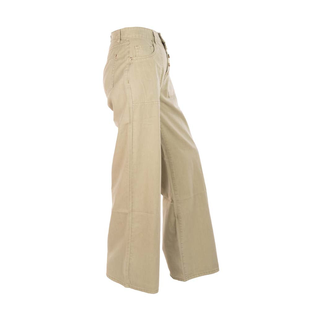 PANTALONE DONNA GAUDI' IN COTONE CON BOTTONI - COL. GRAY GREEN