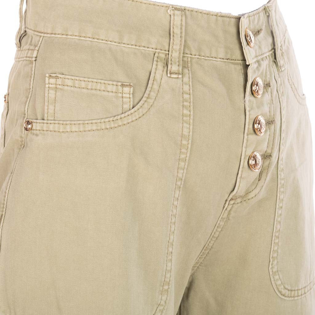 PANTALONE DONNA GAUDI' IN COTONE CON BOTTONI - COL. GRAY GREEN