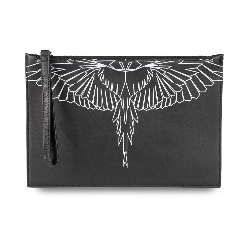 POCHETTE UOMO MARCELO BURLON COUNTY OF MILAN CON STAMPA WINGS - COL. NERO