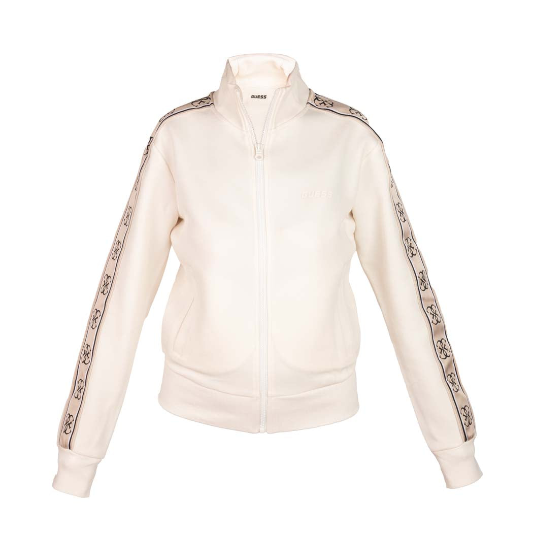 FELPA DONNA GUESS CON BANDE LATERALI LOGATE - COL. CREMA